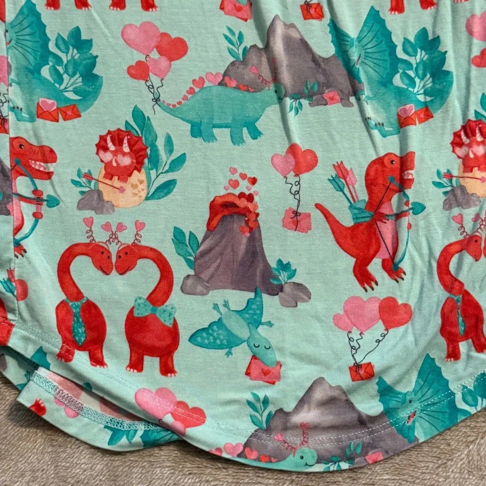 Birdie Bean Kids 4T Bamboo Pajama Set Valentines Dinosaur Blue Red Long Sleeve